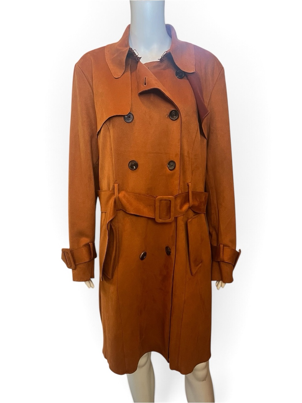 Elie by Elie Tahari Rust Suede Trench Coat with Belted waist sleeves lined Sz Lg